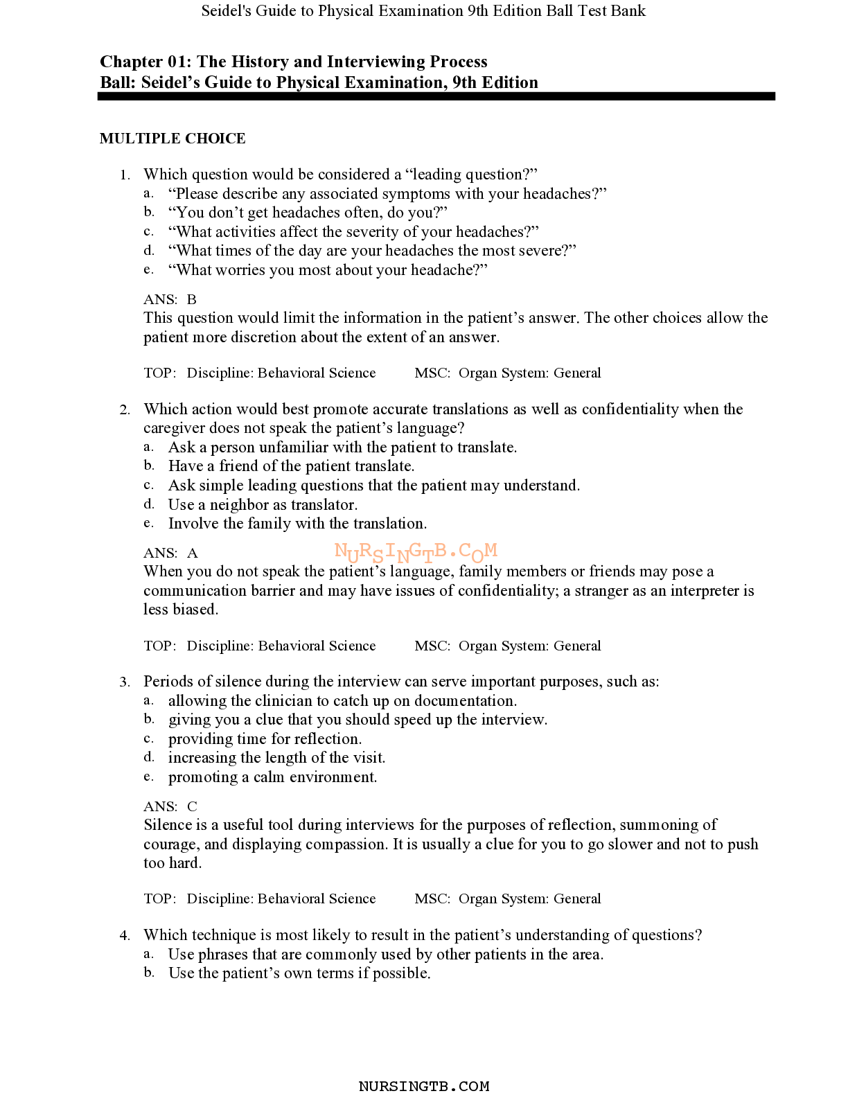 Preview image for SEIDEL'S GUIDE TO PHYSICAL EXAMINATION 9TH EDITION JANE W.BALL TEST BANK